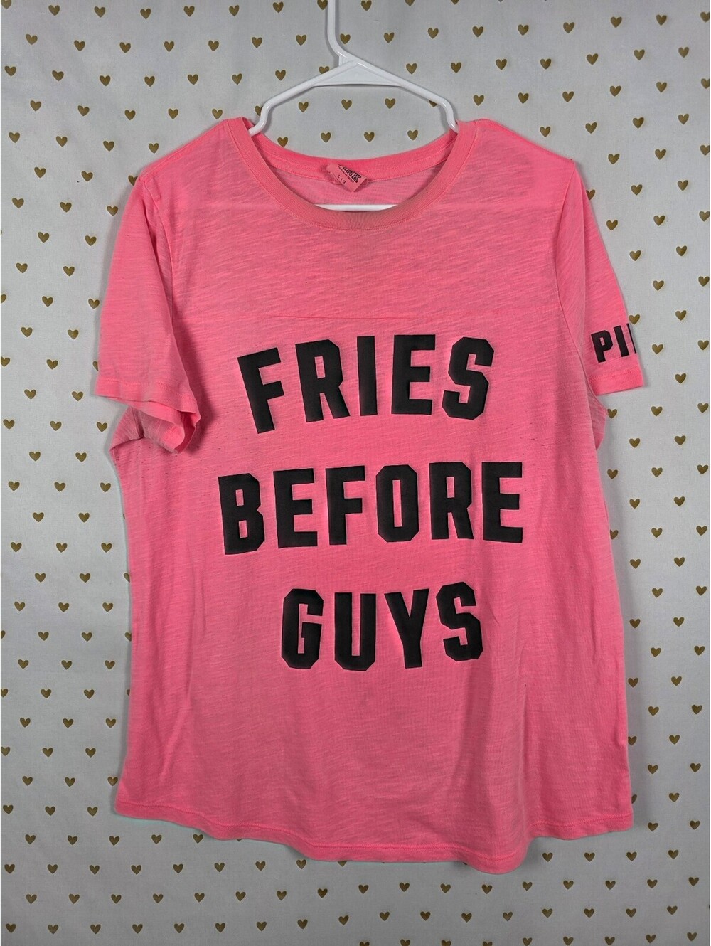 Victorias Secret PINK FRIES BEFORE GUYS Neon Tee shirt Large